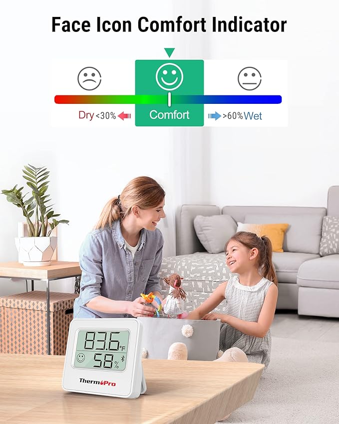 ThermoPro TP357 Digital Hygrometer Indoor Thermometer of 260FT, Bluetooth Humidity Meter with Smart App, Room Humidity Gauge with Humidity Sensor, 2-Year Data Storage and Export