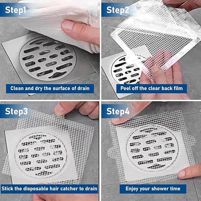 Disposable Hair Catcher Shower Drain Mesh Stickers, Hair Catchers for Shower, 25 Pack, 6.1 Inch - Square