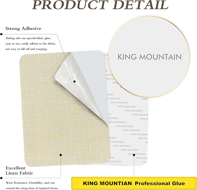KING MOUNTAIN Coarse Linen Repair Patches, Self-Adhesive Fabric, 8X11 Inch 2 PCS, Multi Color, for Sofa and Clothes (Beige 1.0)