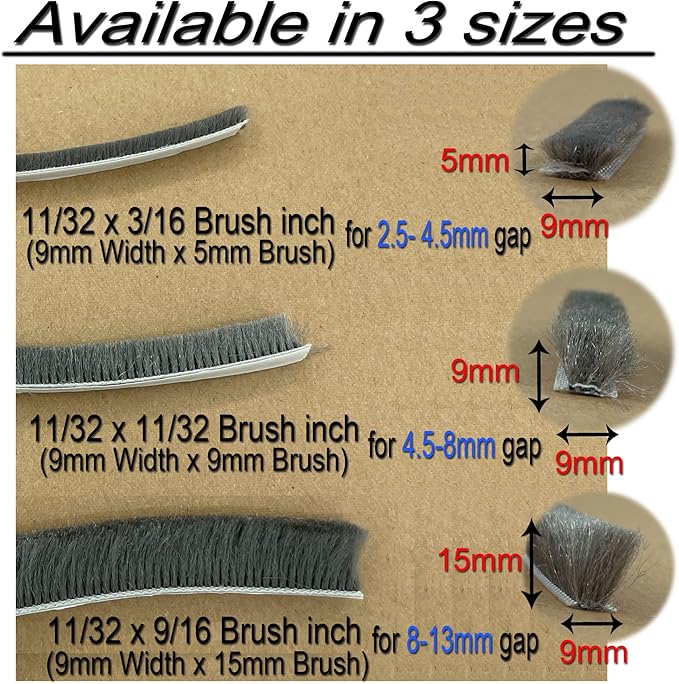 Weather Stripping Brush for Sliding Windows/Doors Frame Side,Pile Self Adhesive Weatherstrip Seal Strip Sealer Draft Stoppers (80ft x11/32 Backing x 11/32 Brush inch, Black)