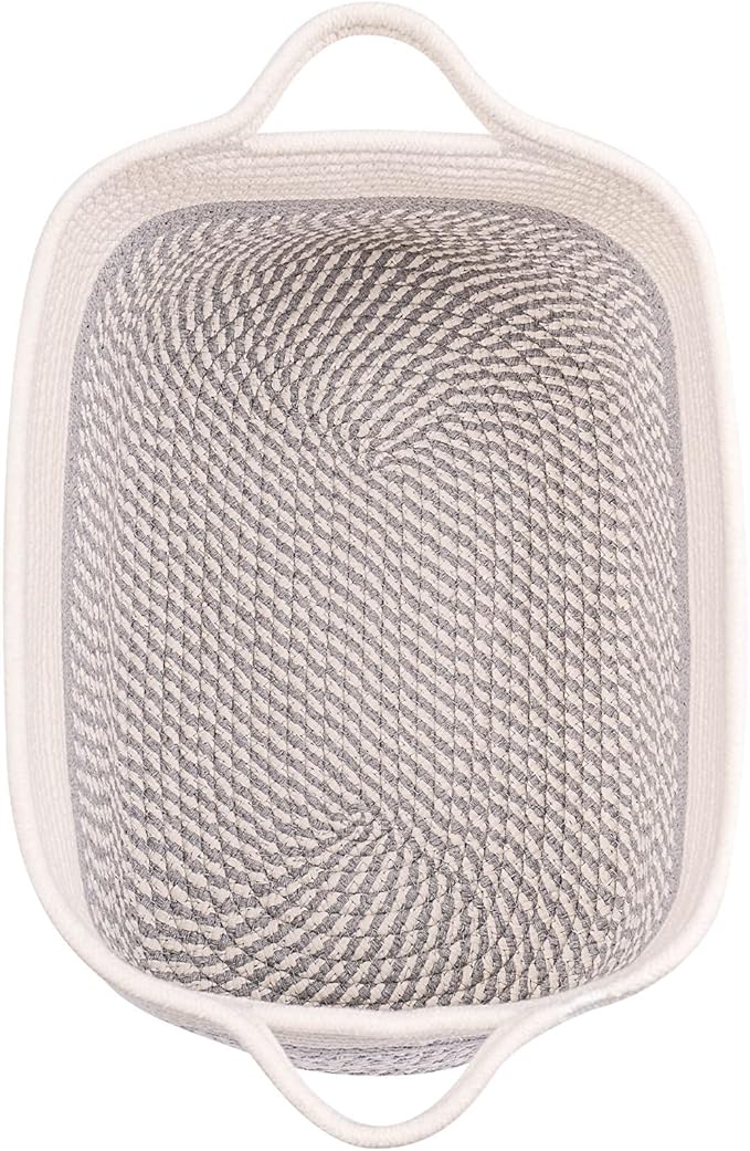 Medium and Large Woven Basket//With Handle, Used for Toys and Fabric Storage Basket used for Storing xl Storage Box, Decorative Storage Box Room 2pack (14L*10W*8.6H White/Gray, 14Lx10Wx8.6H)