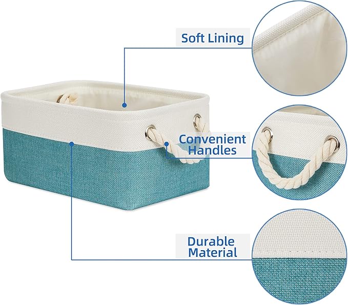 Temary Small Fabric Basket Shelf Storage Bins for Organizing 6 Pcs Decorative Baskets for Gifts Empty Collapsible Small Storage Bins for Home, Closet(Teal,11.8 L x 7.9 W x 5.3 H inches)