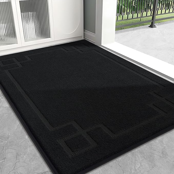 BEQHAUSE Door Mat 32" x 48", Non-Slip Door Mats Indoor Entryway Rugs Washable Low-Profile Absorbent and Stain Resist Floor Mats, Dog Door Mat for Front Back Door, Muddy Wet Shoes & Paws, Black