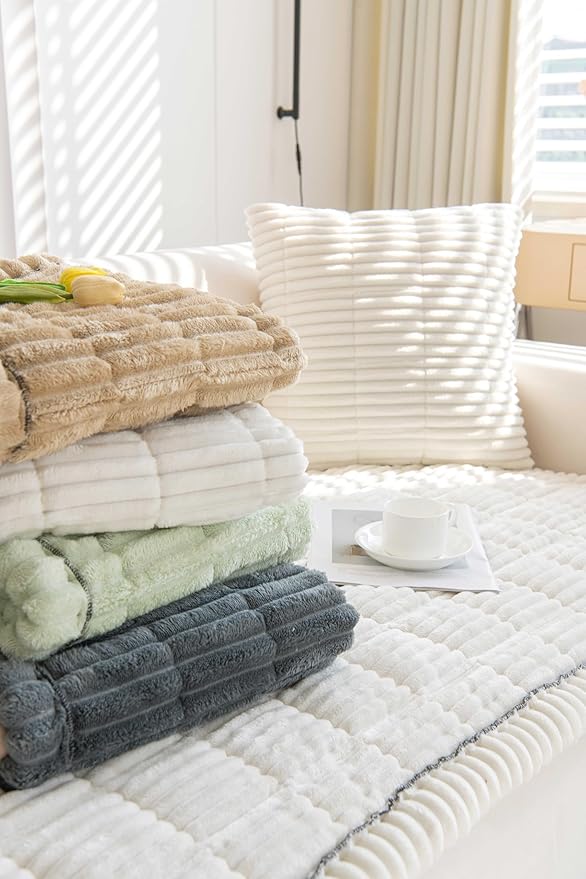 OTOB Couch Covers for 3 Cushion Sofa Pet Friendly, Plush Fuzzy Non Slip Sofa Covers Washable, Soft All Seasons Sofa Slipcovers Furniture Protector Dog Bed Mat (Coffee, 27.6" x 82.7")