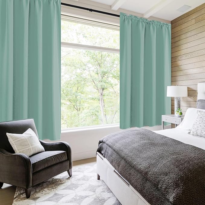 DWCN Blackout Curtains Thermal Insulated, Energy Saving & Noise Reducing Bedroom and Living Room Curtains, Sage Green, W 52x L 63 Inch, Set of 2 Rod Pocket Curtain Panels