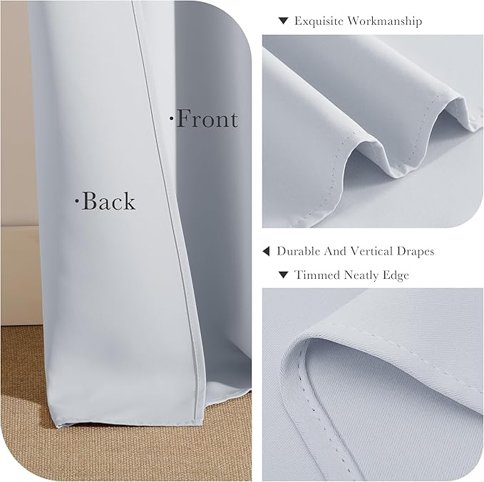 PONY DANCE Blackout Curtains for Bedroom 72 Inch Length 2 Panels Set, Privacy Thermal Insulated Room Darkening Grommet Drapes for Living Room Window, W34 x L72 Inch, Greyish White