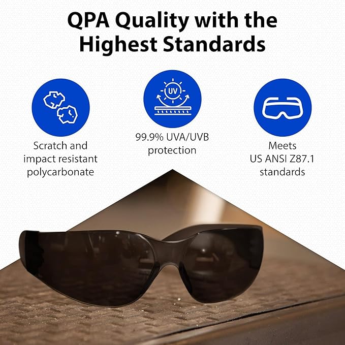 Quest Protective Apparel Safety Glasses for Men and Women - Anti Fog Safety Goggles for Shooting, Lab, or Construction – Polycarbonate Eye Protection [Smoke & Pack of 3]