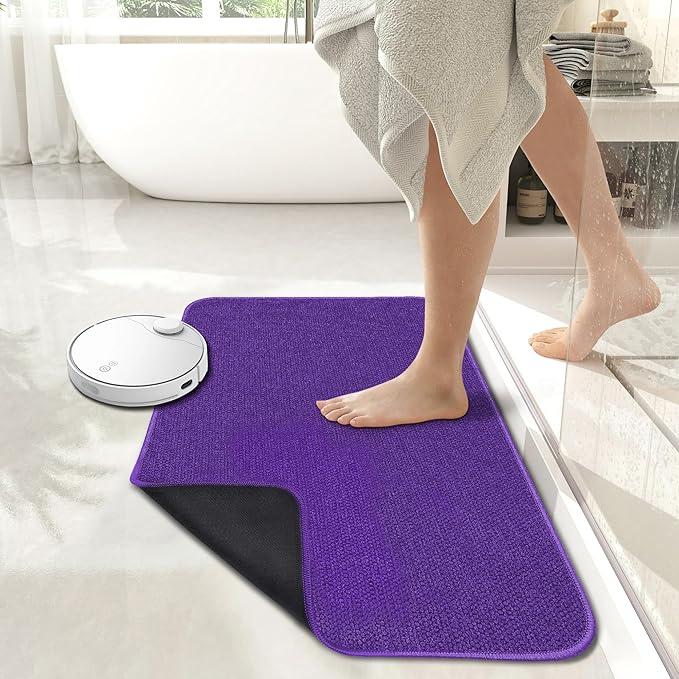 Bath Mat,Ultra Thin Bathroom Rugs,Rubber Bath Mats for Bathroom,No Slip Bath Rugs,Quick Dry,Machine Washable,Low Pile,Absorbent,Shower Outside,Sink,Home Decor Accessories.Purple,2'x3'(24x36inch)