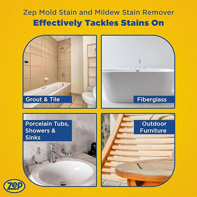 Zep Mold Stain and Mildew Stain Remover - 32 oz (Pack of 4) ZUMILDEW32 - Professional Strength No Scrub Formula