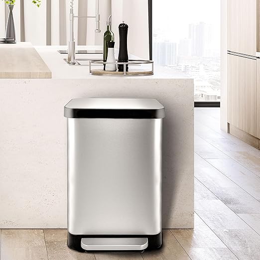 Hefty Stainless Steel Step Trash Cans with Lids, 12.7 Gallon & 1.3 Gallon Bin