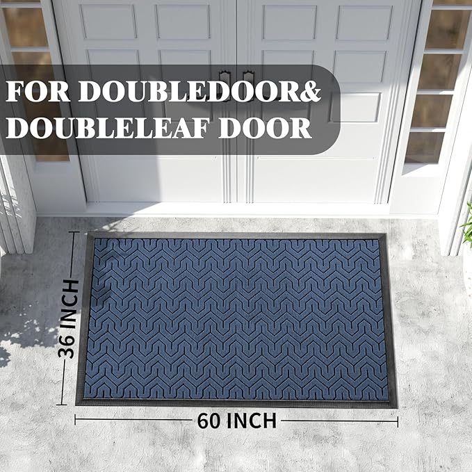 Yimobra Extra Large Door Mat Outside Entrance 60x32, Waterproof Heavy Duty Outdoor Mats for Front Door, Non Slip Rubber Entry Mat for Garage Patio, Easy Clean, Blue