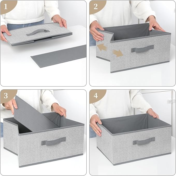 Storage Baskets, 15.7 Inch Woven Fabric Bins, Storage Cubes with Reinforced Handles, Organizer Bins for Closet Shelves, Foldable, for Toys, Clothes, Natural Beige (3PCS/Grey-15.7*11*7.8inch)