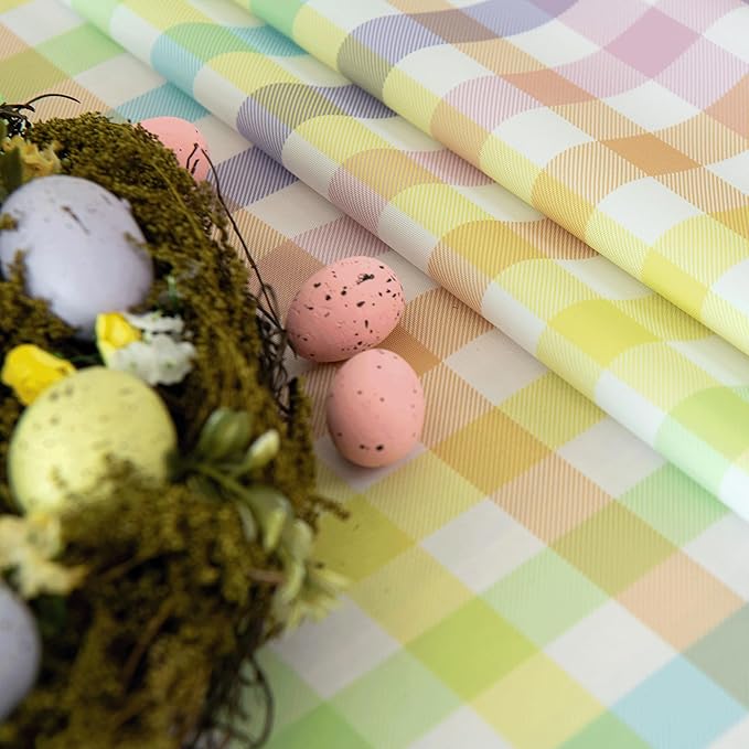 Waterproof Plaid Easter Tablecloth Fabric - Spring Square 58x58 Inch Classic Gingham Checker Holiday Table Cloth for Indoor Outdoor Use - Table Cover for Picnics, BBQs, and Parties