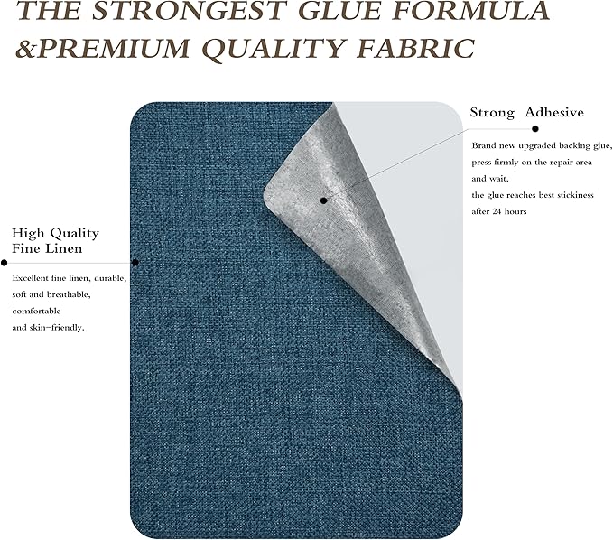 Coarse Linen Repair Patches, Self-Adhesive Linen Fabric Patches, 8X11 inch Extra Size, Multi Color, Can be Used for Linen Sofa Repair and Linen Clothes Repair(8" x 11",Dark Blue)