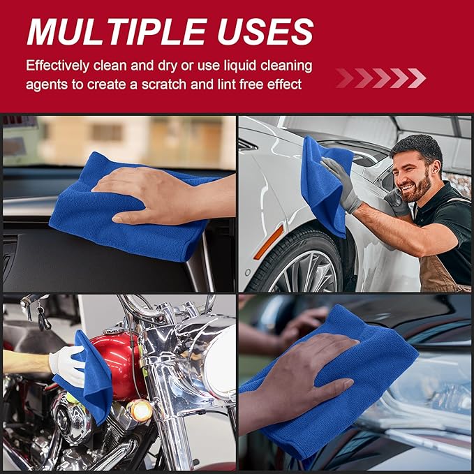 200 Pcs Microfiber Cleaning Cloth 16x16 Inch Microfiber Towels for Car Ultra Absorbent Cleaning Rags Reusable Lint Free Streak Free Detailing Towel for Car Washing Drying Dusting (Dark Blue)