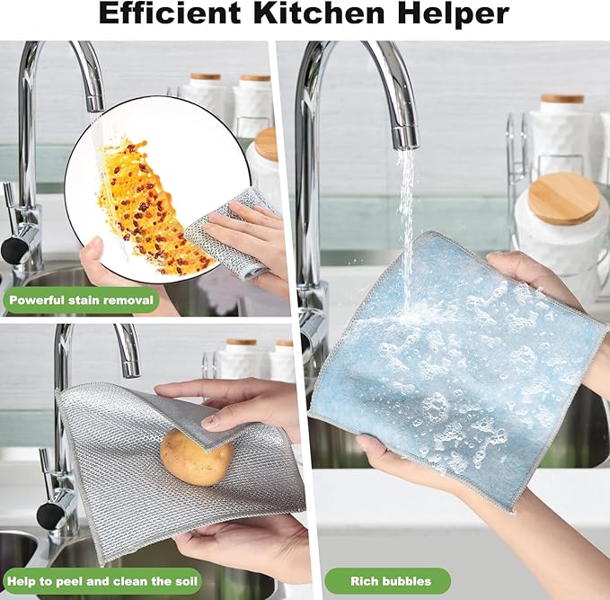 20pcs Non Scratch Wire Dishcloth Multipurpose Wire Dishwashing Rag for Wet and Dry,Metal Scrubbers for Cleaning Dishes,Dual-Sided Kitchen Cleaning Cloth with Mesh,Cleaning Tool for Pot, Blue