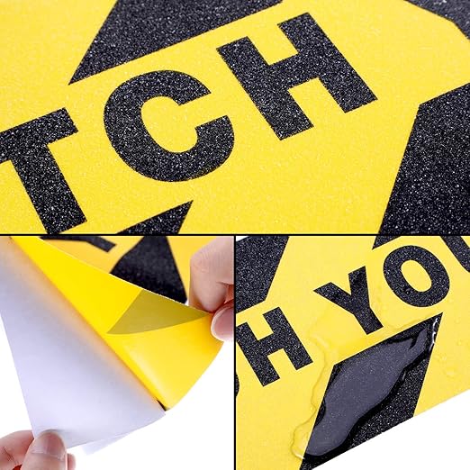Boao 6 Pieces Watch Your Step Stickers Sign 6 x 24 Inch Caution Watch Your Step Floor Decals Warning Sticker Adhesive Tape Anti Slip Abrasive Tape for Workplace Safety Wet Floor Caution