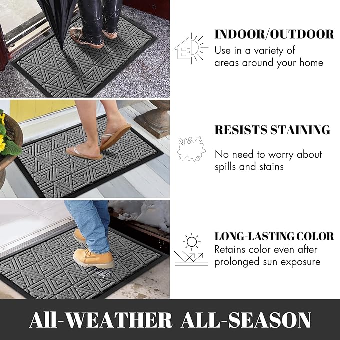 Yimobra Extra Large Door Mat 60x32, All-Weather Waterproof Non-Slip Welcome Matt Outdoor, Heavy Duty Non Slip Doormat for Entryway for Patio and Garage Indoor, Easy Clean, Grey