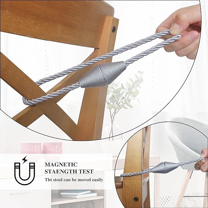 4 Pack Magnetic Curtain Tiebacks Rope Modern Handmade Curtain Tie Backs Decorative Drapes Weave Holdbacks for Window Décor, Grey