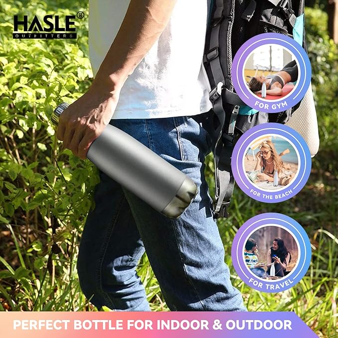 HASLE OUTFITTERS 17oz Stainless Steel Water Bottles, Vacuum Insulated Water Bottles Double Walled Reusable Metal Sports Water Bottles Keep Drinks Hot and Cold, Gray, 1Pack