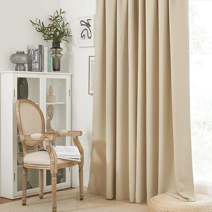 RYB HOME Curtains for Bedroom 72 inches Long, Blackout Thermal Insulating Window Treatment Drapes for Living Room Bathroom Basement Laundry Classroom, W 34 x L 72, Biscotti Beige, 2 Panels