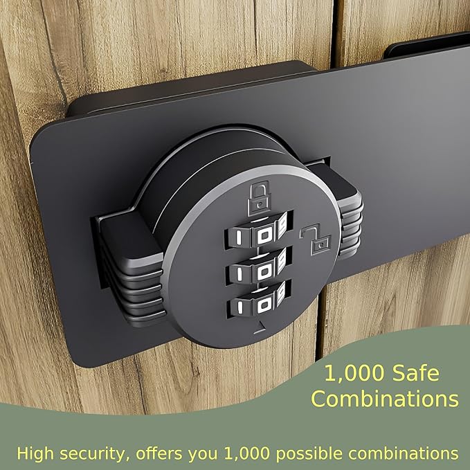 Keyless Combination Lock 3-Digit Combination Lock for Doors Twist Knob Hasp Latch Lock with Password Code Zinc Alloy Door Latch for Kitchen Drawers, Cabinets, Cupboard (Black)