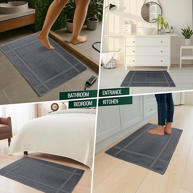 Pearl Linens Pack of 6 Washable Cotton Bath Mat 18x25 - Soft & Absorbent Quick Dry Bathroom Mat Set, Not Bathroom Rugs After Shower Mat, Terry Bath Tub Mat, 687 GSM Dark Grey