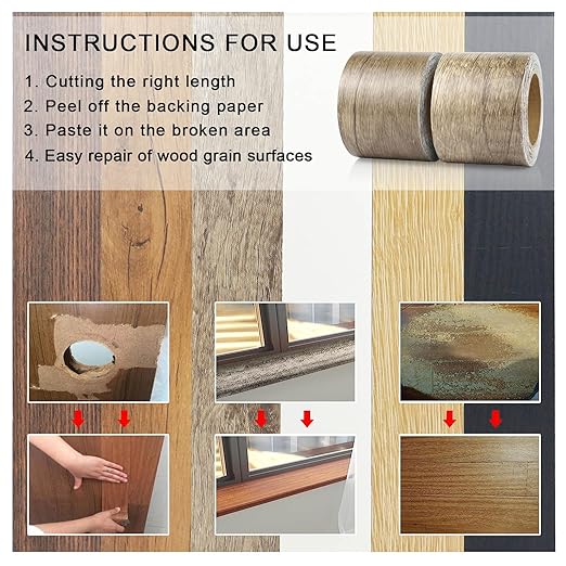 BOMEI PACK Wood Grain Repair Tape,Self Adhesive Repair Patch for Furniture, Floors, Cabinets, Windows, Doors, RV, Home Decor and DIY Projects (2, Grey Coffee)