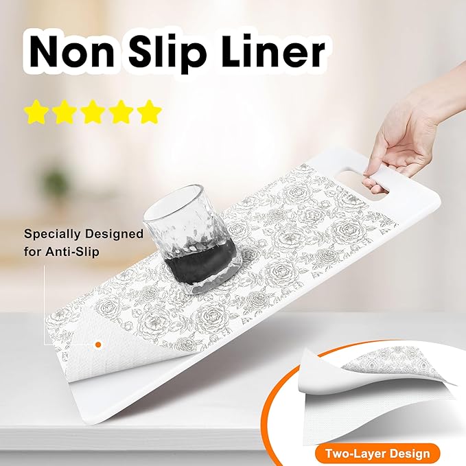 Drawer and Shelf Liners for Kitchen Cabinets Non-Adhesive Cabinet Liners Strong Grip Non Slip Waterproof Contact Paper for Cabinets and Drawers Shelves Cupboard,Flower,12IN X 20FT