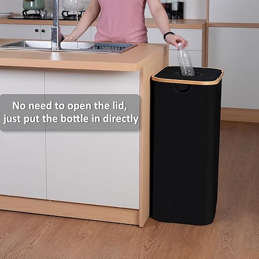 29 Gallons Recycling Bins for Kitchen, Indoor Recycle Bins with Lid, 110L Large Recycle bin with 2 Removeable Reusable Inner Bags, for Bottles Cans Glass Plastice Cartons(Black)