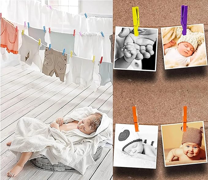 1.9 in Orange Wood Clothespins Hang Kids Artwork Craft Project Clothes Clips for Drying Bag Pegs with String Pack 50