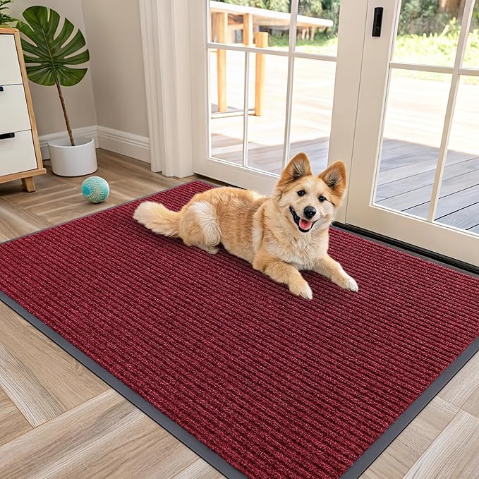 OLANLY Front Door Mat Indoor Outdoor Entrance, Waterproof Heavy Duty Doormat, Fade Resistant, Low Profile, Easy Clean Patio Porch Welcome Floor Mats for Entry, 47x32, Wine Red