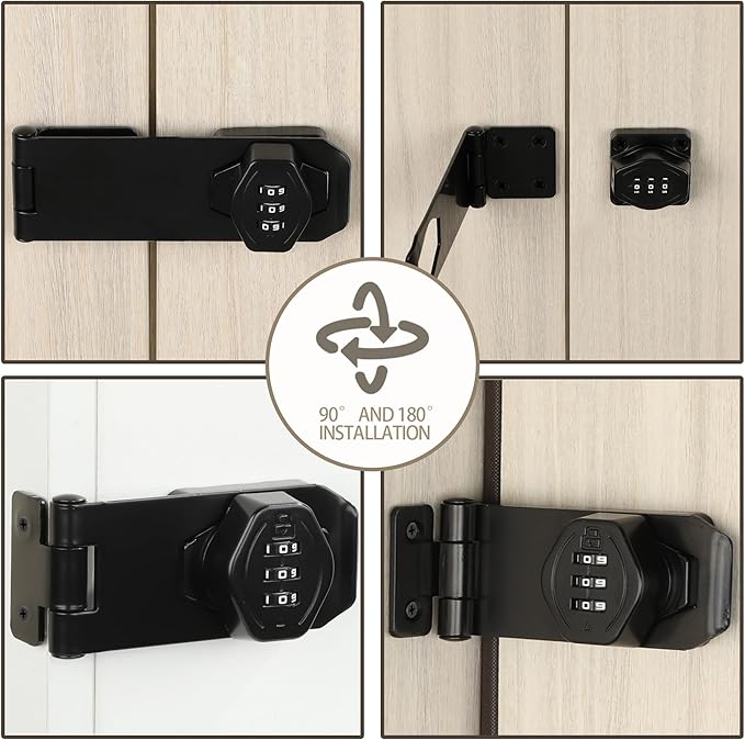 Password Rotary Hasp Locks, Digit Combination Lock Door Security Slide Latch Door Lock for Drawers, File Cabinets, Cabinets, Interior Doors, Barns, Garage Doors, Fence (3 Inch)