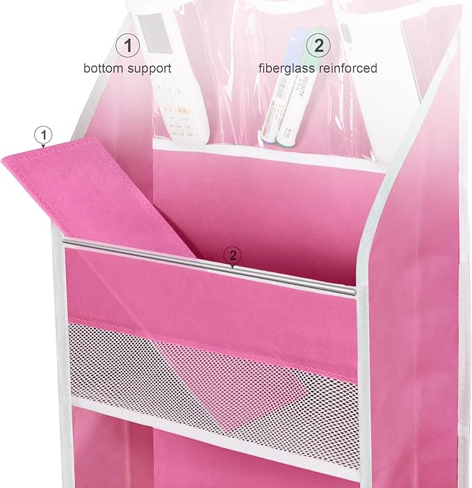 Univivi 5-Shelf Fabric Door Storage Over Door Hanging Organizer with 4 Large Pockets and 3 Small PVC Pockets Nursery Closet Cabinet Wall Mount Hanging Storage Organizers for Baby Nursery (Pink)