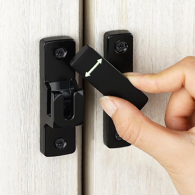 90/180 Degree Flip Latch Gate Latch, Heavy Duty Black Safety Door Lock Enhanced Security Flip Latch Lock Hardware for Interior Door Front Door Barn Garden Fence Window Bathroom Cabinet