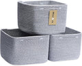 Small Organizing Baskets for Cubes Shelf, 9.7x9.7x7.1 Inch Rope Woven Storage Bins for Nursery Shelves Storage, Cute Toy Basket, Square 3 Packs Mixed Grey