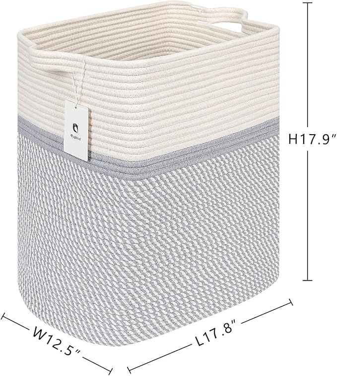 Storage Baskets for Clothes Fabric Cotton Rope Storage Basket with Handles, Decorative Woven Basket for Living Room,Closet Organizer Blankets, and 2bags (White/Gray, L17.8×W12.5×H17.9)