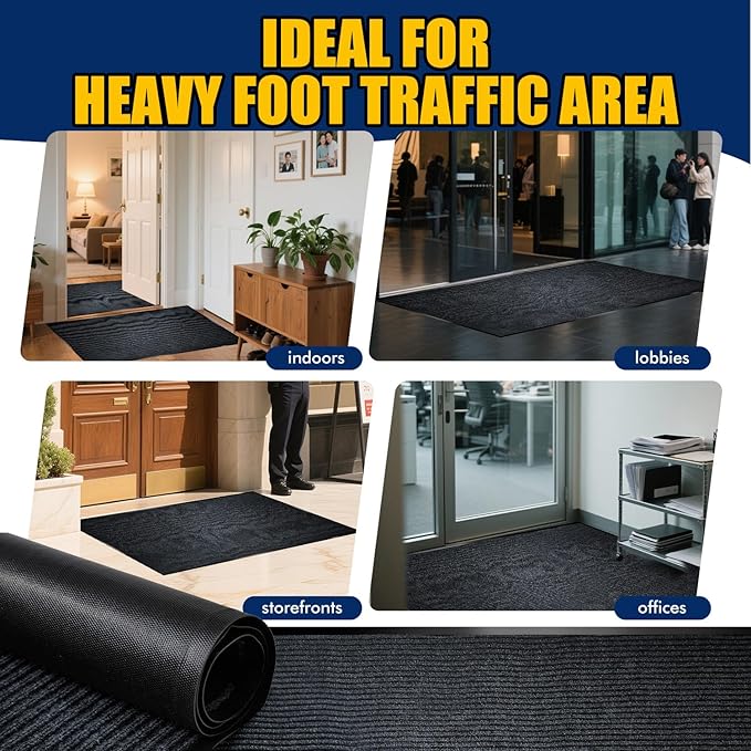 Extra Large Indoor/Outdoor Entrance Mat - 4 x 5 Feet, Rubber Border Door Mat, Waterproof, Low-Profile, Easy to Clean, Rubber Entry Mat,Commercial Floor Mat, Charcoal Grey