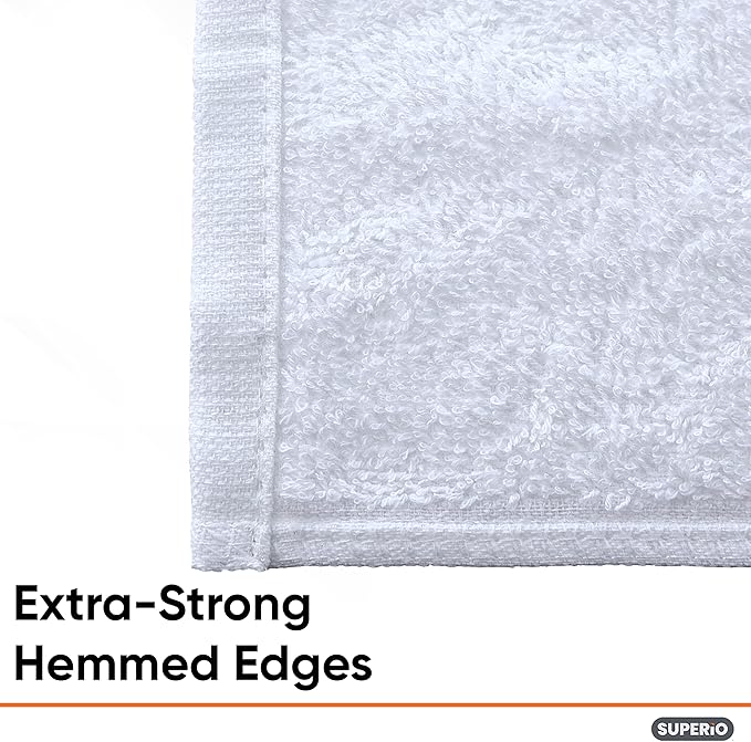 Superio Terry Cloth Rags White Washcloths 100% Cotton 12" Cleaning Cloths, Kitchen Towels, Facial Washcloth, Spa Cloths, Hand Towel, Small Lint Free Rags for Multi-Purposes (24 Pack)