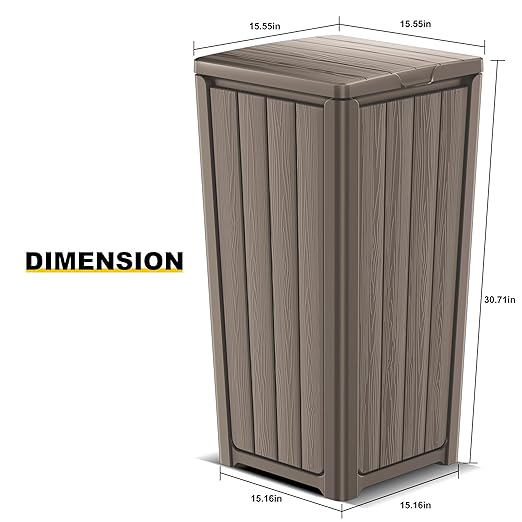 EasyUp Outdoor Trash Can with Lid, Waterproof and Sunscreen Resin Garbage Cans, Outside Trash Bin for Patio, Kitchen, Deck or Backyard(Grey)