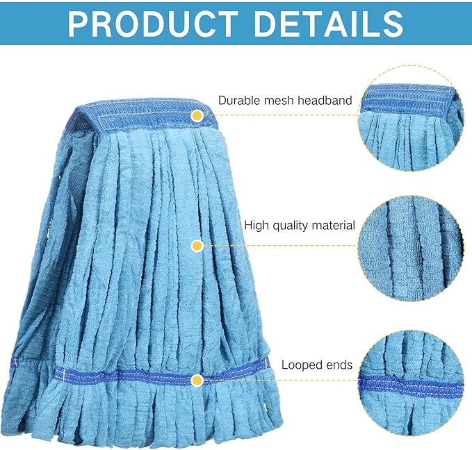 Lallisa 4 Pcs Commercial Mop Head Replacement Tube Microfiber Industrial Looped End Mop Heads Refill for Floor Cleaning for Home Commercial Industrial Use(Large,Blue)