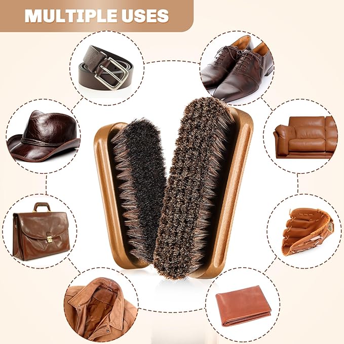 2 Pcs Horsehair Shine Shoes Brush Kit Polish Dauber Applicators Cleaning Leather Shoes Boots Care Brushes Suede Cleaner Brush(Wooden Concaved Brush)