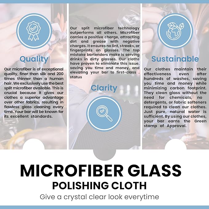 Trendy Bartender Toast to Perfection Microfiber Glass Polishing Lint-Free Cloth for Spotless Shine and a Residue-Free Finish - Pack of 5-25x20 inch - Grey