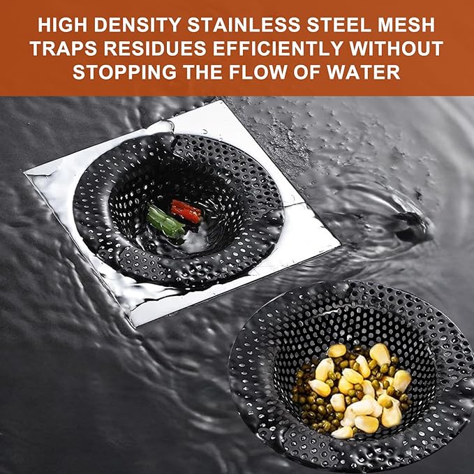 2 Pcs Black Stainless Steel Mesh Sink Drain Strainer, 4.45" Top/2.95" Kitchen Filter Trap Basket,Large Food Catch for Bathroom Bathtub Wash basin Floor drain balcony RV Drain Hole Electroplated Coatin