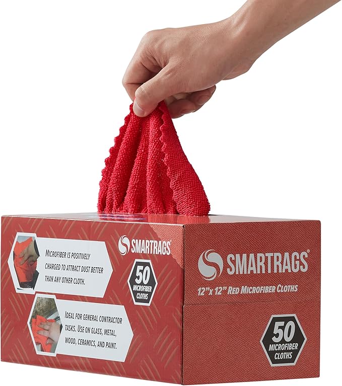 Arkwright Smart Rags in Box - (Bulk Case of 400) Lint Free Microfiber Cleaning Cloth, Scratch & Streak-Free, Dispensable Wash Towels for Cars, Window Glass, and Auto Shop, 12 x 12 in, Red
