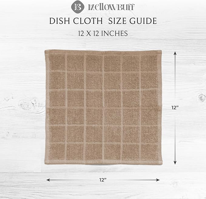 100% Cotton Terry Dish Cloth & Dish Towel, 6 Pack, Super Soft and Absorbent Kitchen Towels, Perfect for Kitchen Cleaning and Dish Washing (TAN 6 Pack)