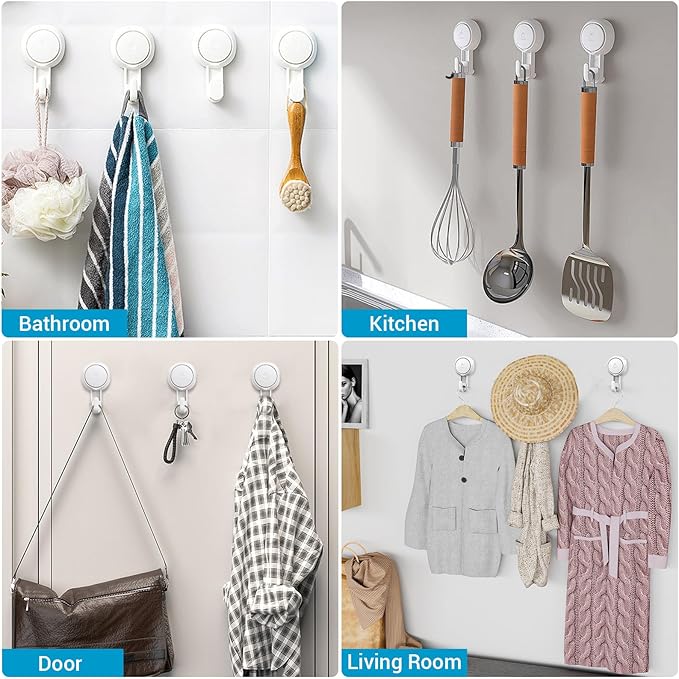 LUXEAR Suction Hooks Powerful Suction Cup Hooks Vacuum Suction Holder Heavy Duty Shower Suction Hooks Glass Door Window Christmas Wreath Hanger Waterproof Suction Hanger for Bathroom Kitchen-6Pack