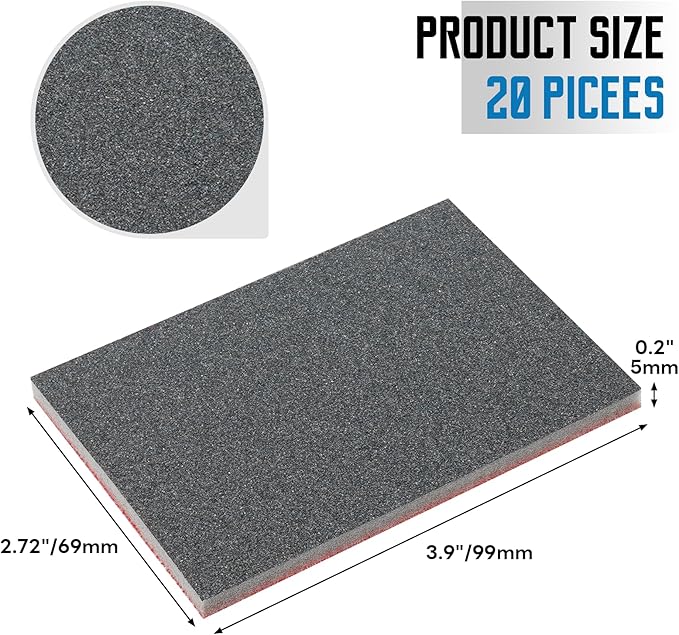 20 Pack 180 Grit Sanding Sponge, 3 x 4 Inch Soft Foam Sanding Block Wet Dry Sanding Pads, Washable Sandpaper Sponge Drywall Sand Block for Wood, Metal, Furniture Polishing (180 Grit)