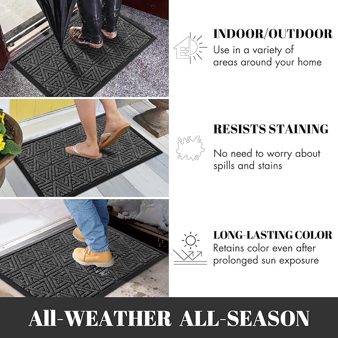 Yimobra Extra Large Door Mat 60x32, All-Weather Waterproof Non-Slip Welcome Matt Outdoor, Heavy Duty Non Slip Doormat for Entryway for Patio and Garage Indoor, Easy Clean, Mix Grey
