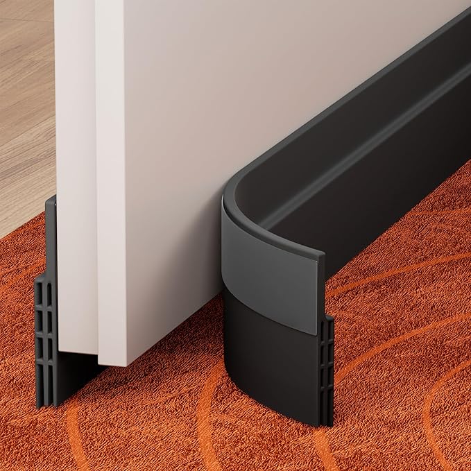 GroTheory 2 Pack Under Door Draft Stopper, Home Improvement, Weather Stripping Door Seal, Bottom of Door Sweep, Garage Window Blocker Noise Dust Insulation Draft Guard, 39" L, Black